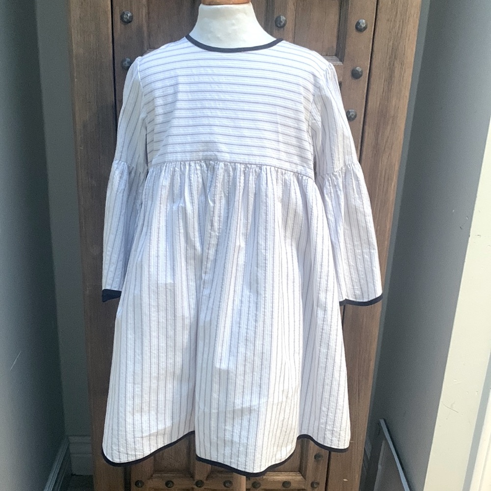 BELLA BLISS White/ Navy Cotton Flutter Sleeve Dress (10Y)